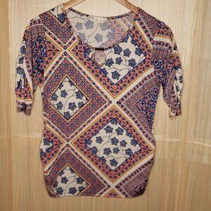 Emi & Joe Womens Short Sleeve Floral Stretchy Top Medium